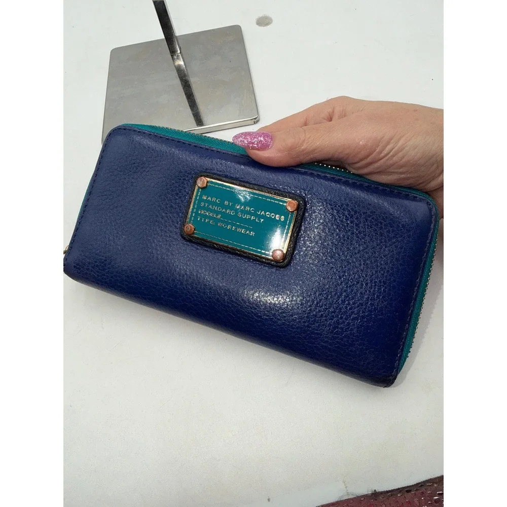Marc by Marc Jacobs Standard Supply Navy Teal Leather Zip Around Wallet